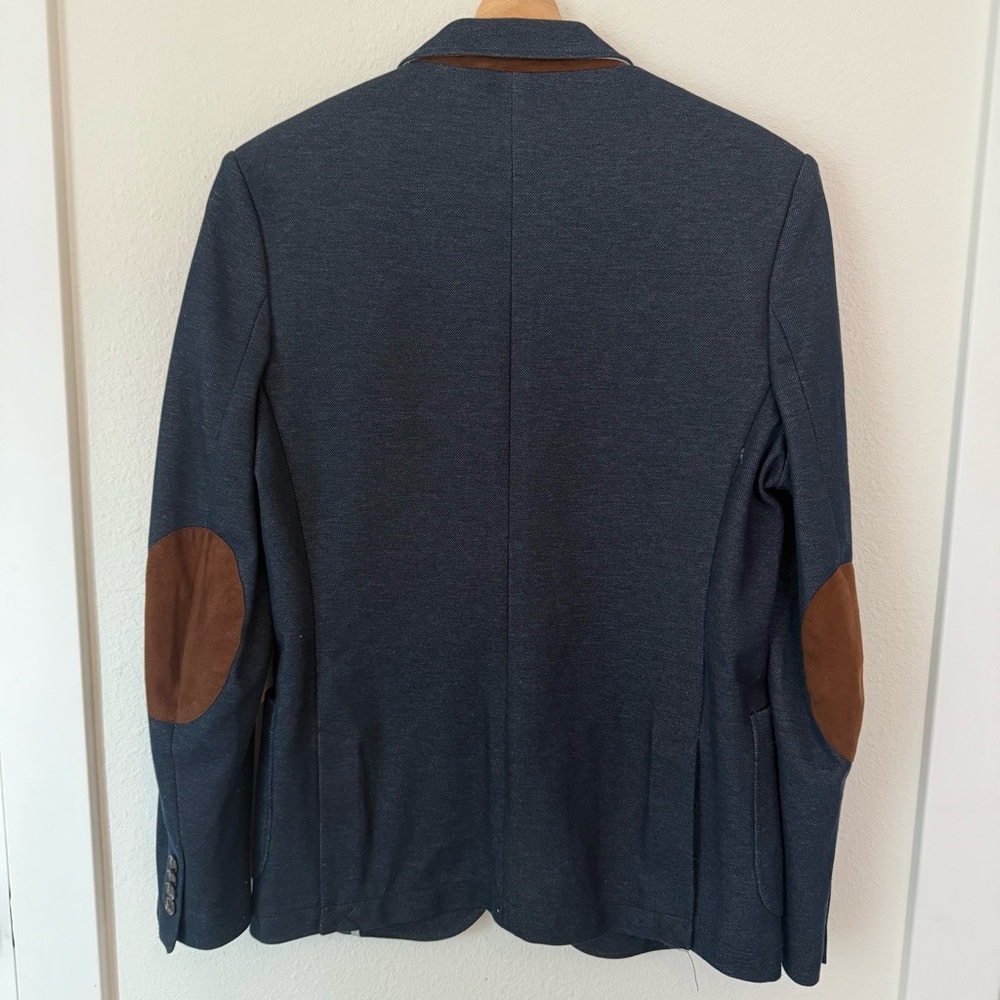 Zara mens Navy Blazer with Brown Accents